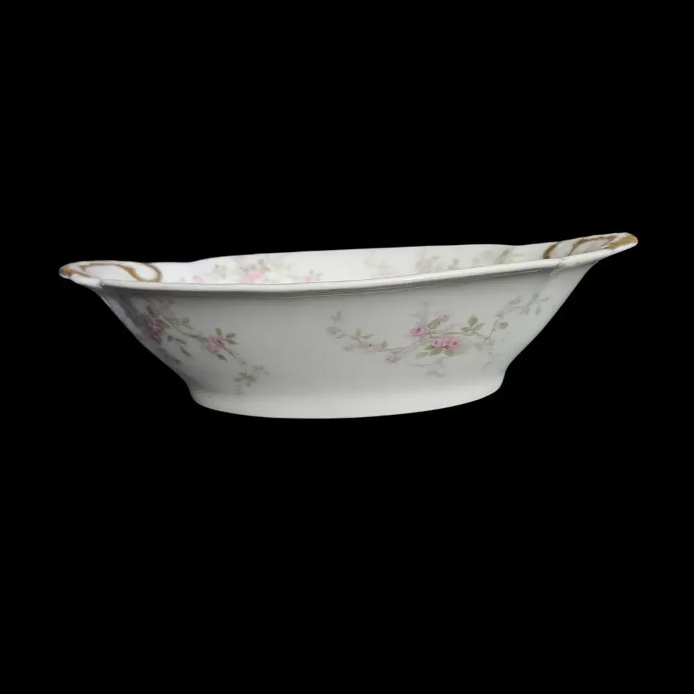 Theodore Haviland Limoges France Pink Floral Oval Serving Bowl Gold Trim